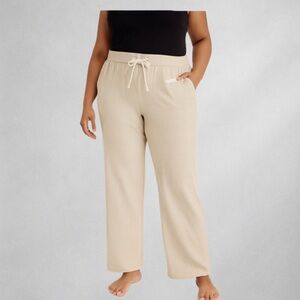 Caslon XXL Petite Pants Linen Blend Striped Pull-On Wide Leg Trousers NWT